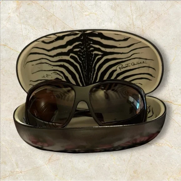 Roberto Cavalli Zebra Print Sunglasses with Black Case Roberto Cavalli Unisex Eyeglass Cases & Storage Sunglasses  main image 2